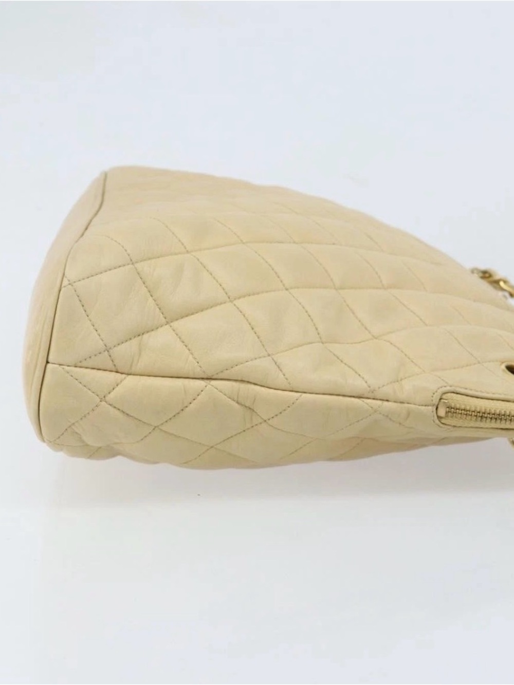 CHANEL Matelasse Chain Shoulder Tote Bag Lamb Skin Beige Gold CC Auth - Picture 3 of 12